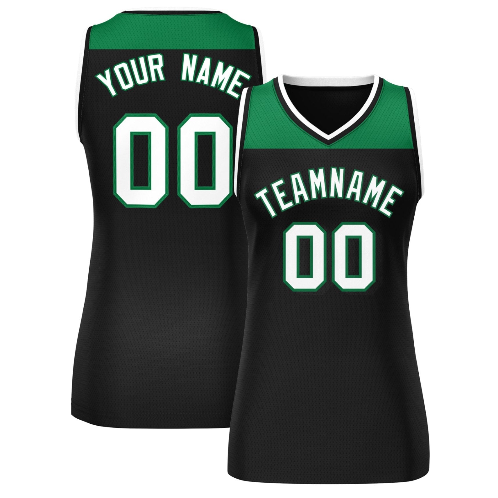 Custom Kelly Green Black Color Block Fashion Tops Mesh Basketball Jersey For Women