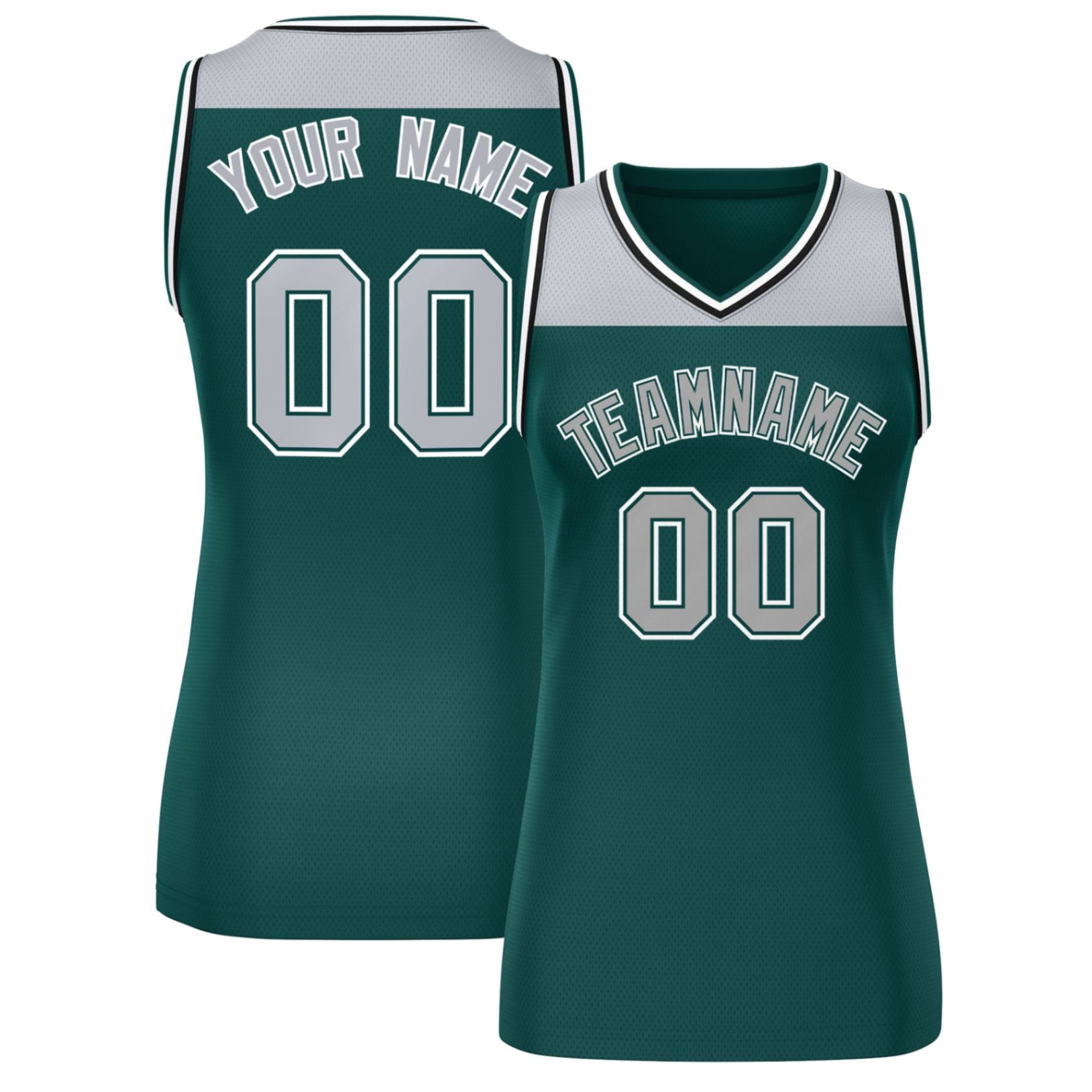 Custom Gray Midnight Green Color Block Fashion Tops Mesh Basketball Jersey For Women