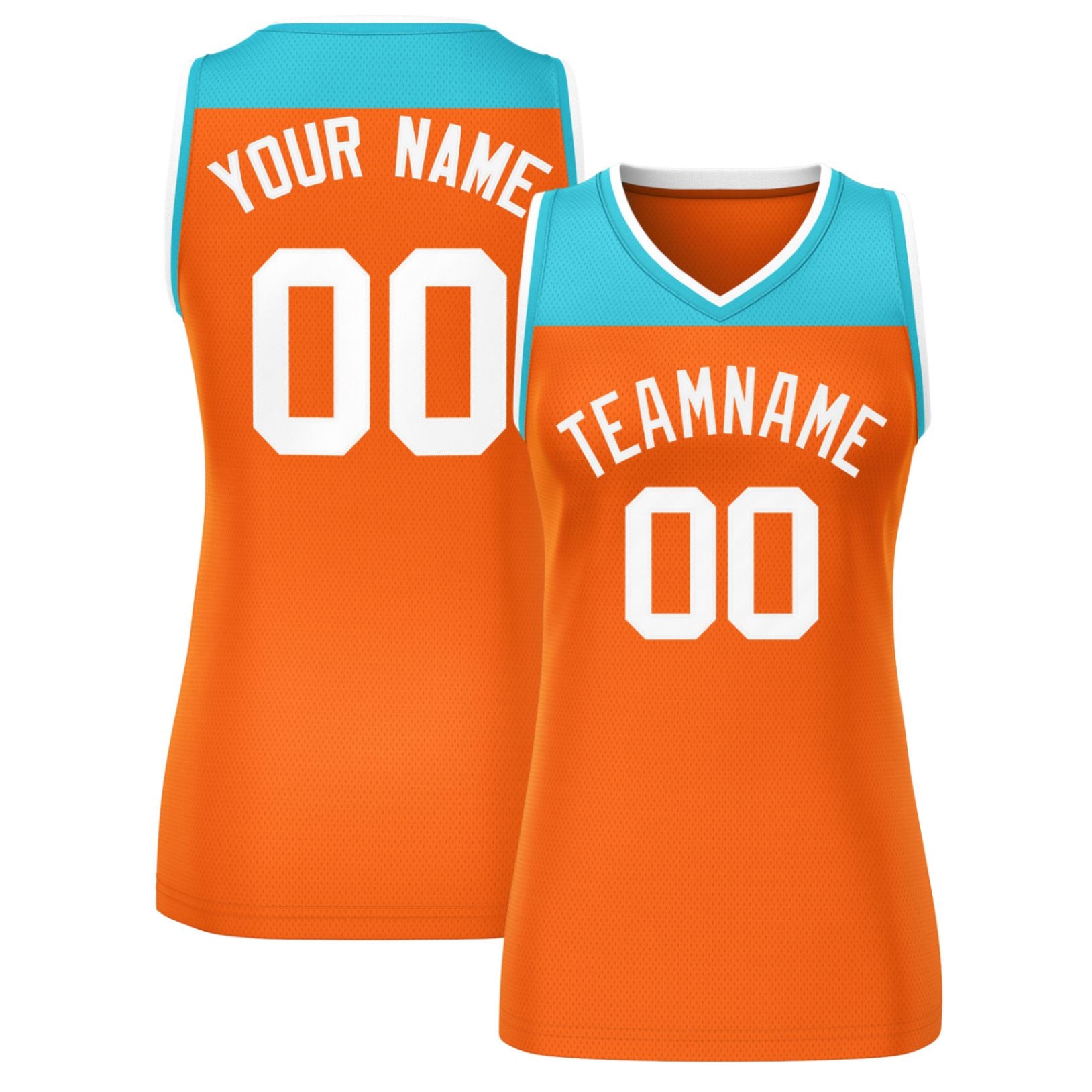 Custom Aqua Orange Color Block Fashion Tops Mesh Basketball Jersey For Women