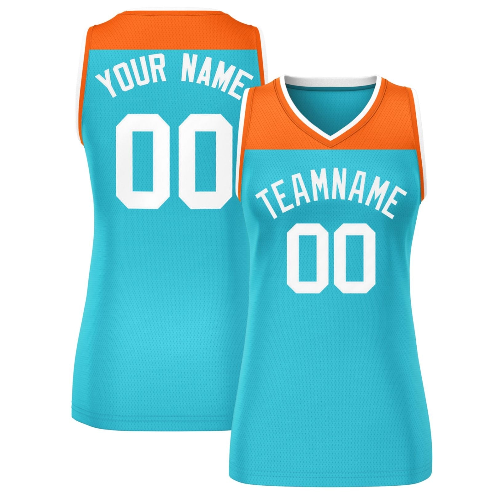 Custom Orange Aqua Color Block Fashion Tops Mesh Basketball Jersey For Women