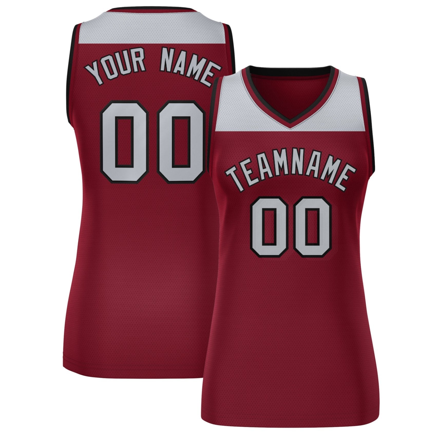 Custom Gray Crimson Color Block Fashion Tops Mesh Basketball Jersey For Women