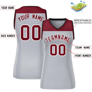 Custom Crimson Gray Color Block Fashion Tops Mesh Basketball Jersey For Women