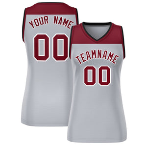 Custom Crimson Gray Color Block Fashion Tops Mesh Basketball Jersey For Women