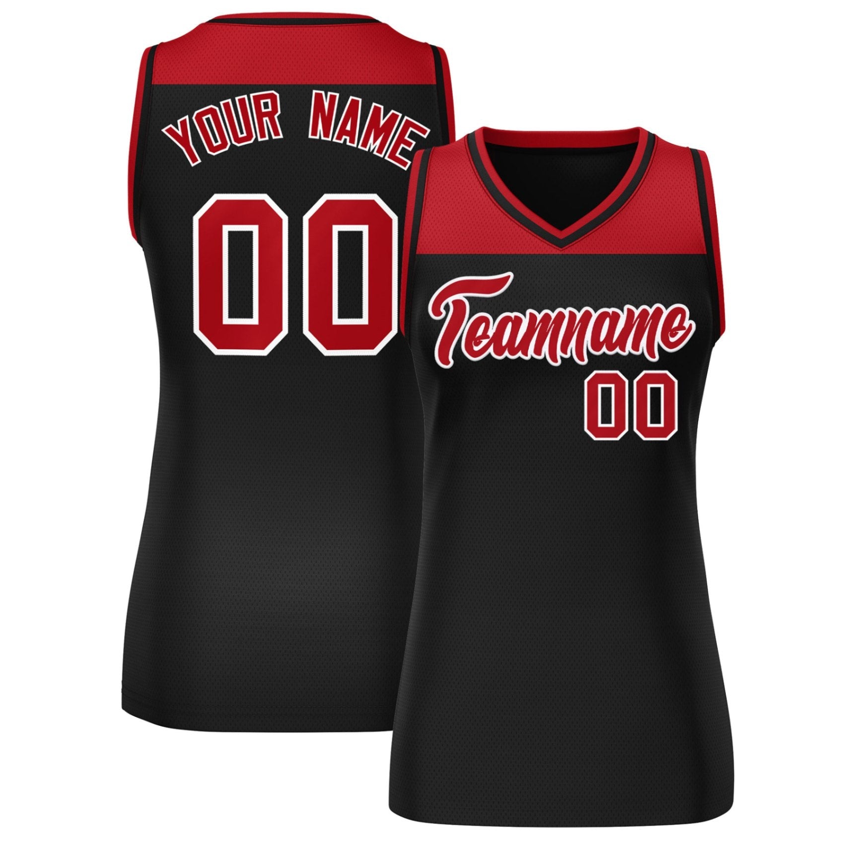 Custom Red Black Color Block Fashion Tops Mesh Basketball Jersey For Women