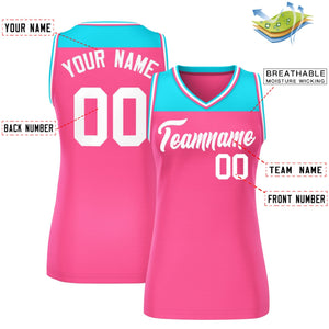 Custom Powder Blue Pink Color Block Fashion Tops Mesh Basketball Jersey For Women