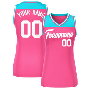 Custom Powder Blue Pink Color Block Fashion Tops Mesh Basketball Jersey For Women