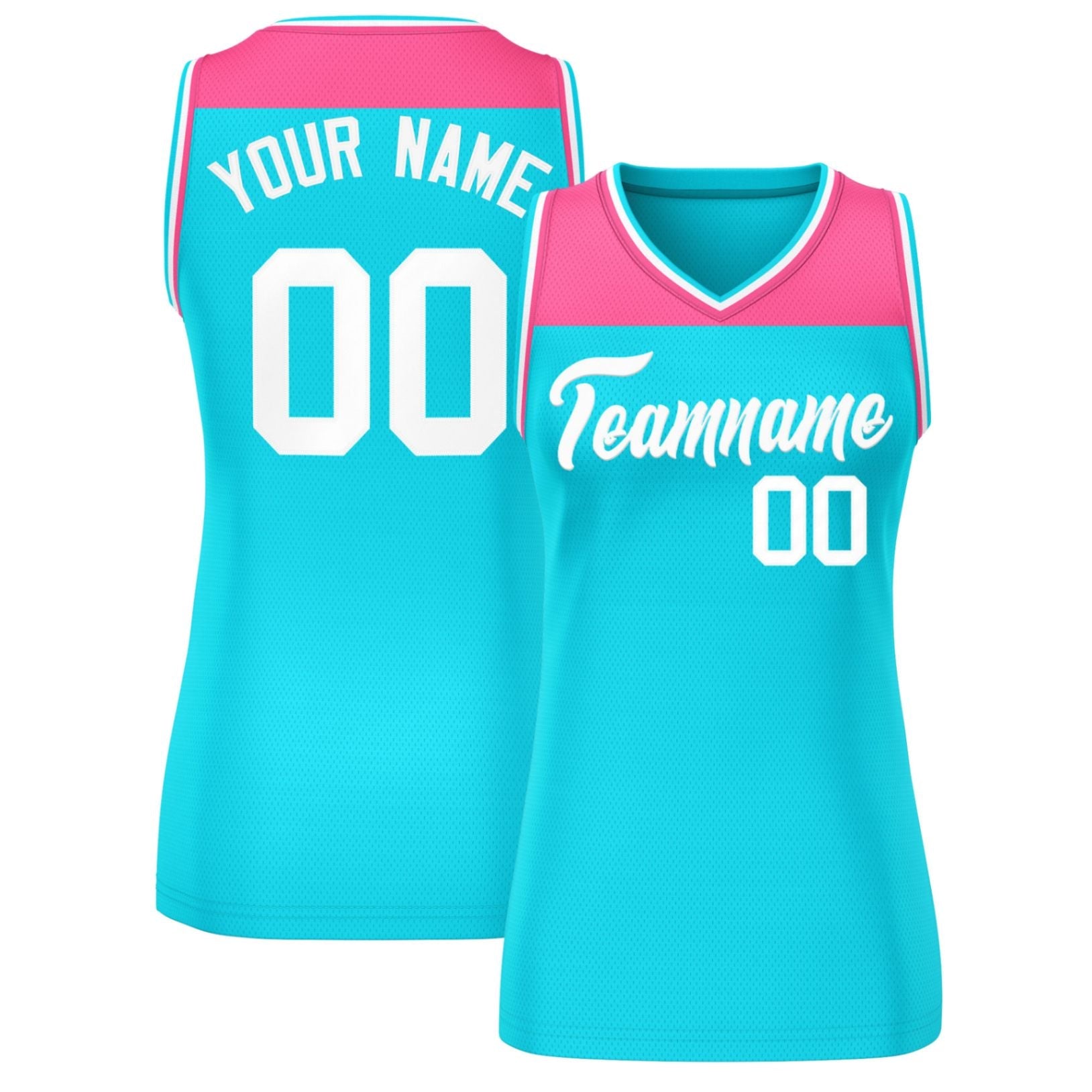 Custom Pink Powder Blue Color Block Fashion Tops Mesh Basketball Jersey For Women