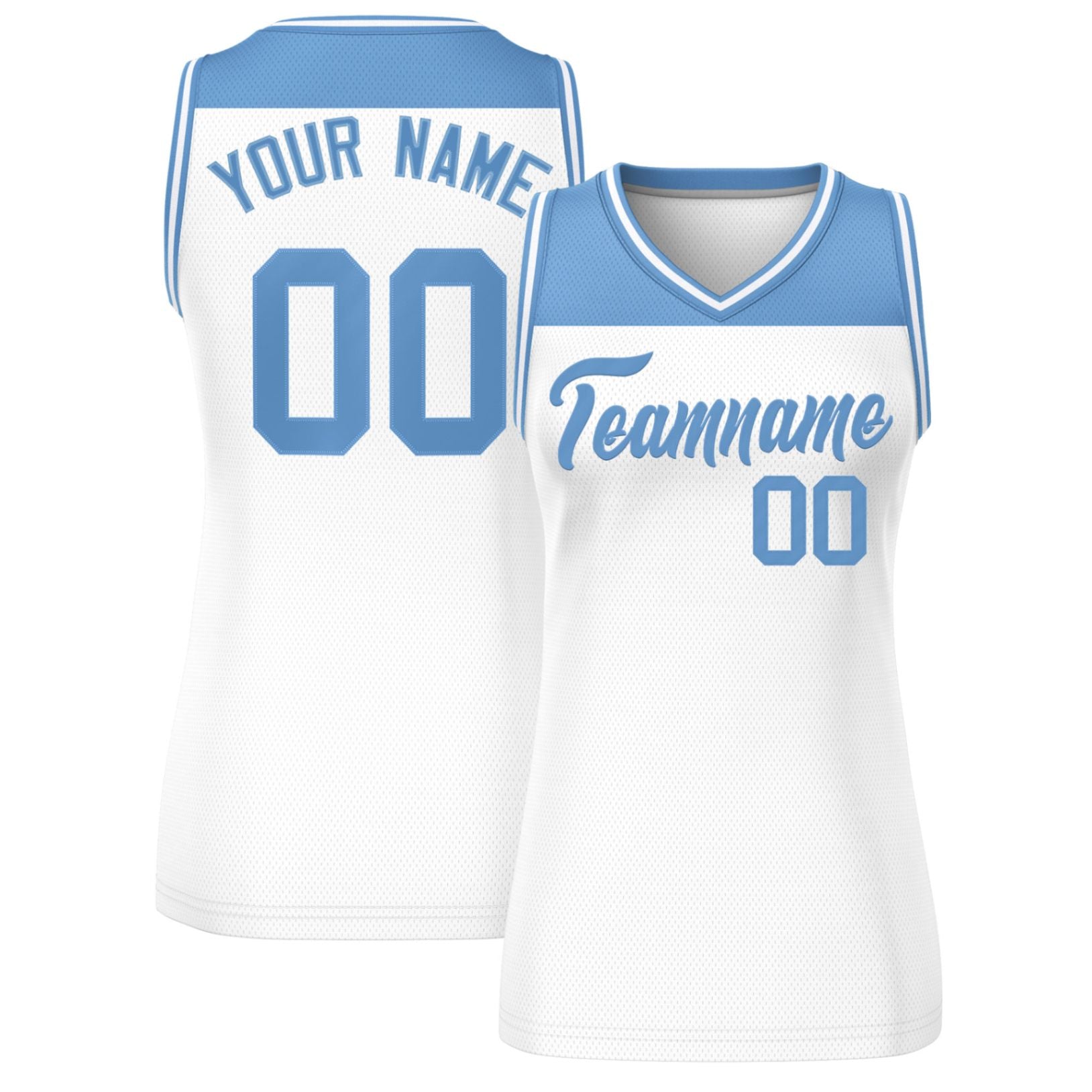 Custom Light Blue White Color Block Fashion Tops Mesh Basketball Jersey For Women