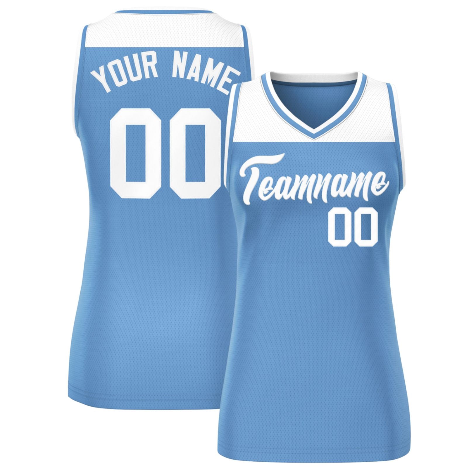 Custom White Light Blue Color Block Fashion Tops Mesh Basketball Jersey For Women