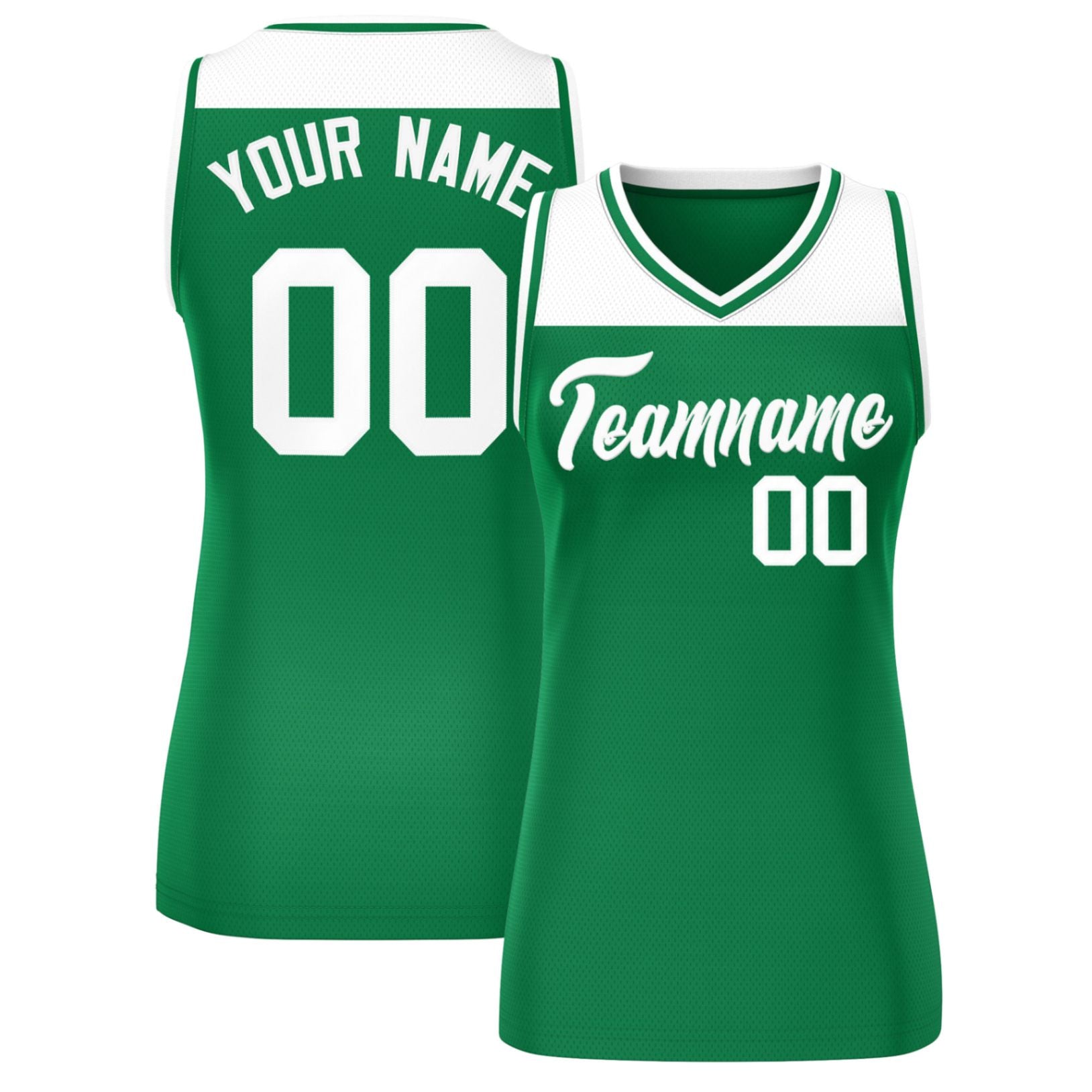 Custom White Kelly Green Color Block Fashion Tops Mesh Basketball Jersey For Women