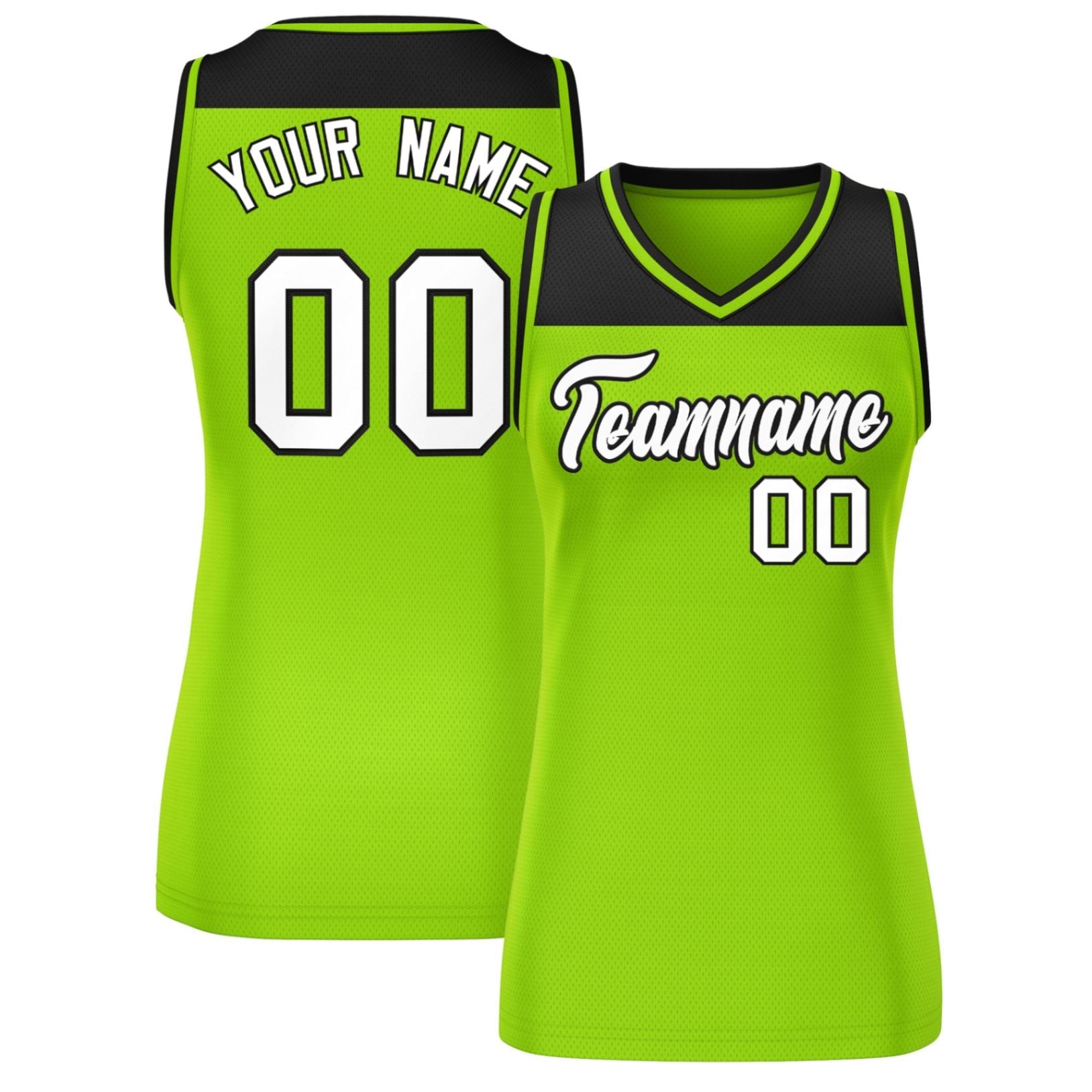 Custom Black Neon Green Color Block Fashion Tops Mesh Basketball Jersey For Women