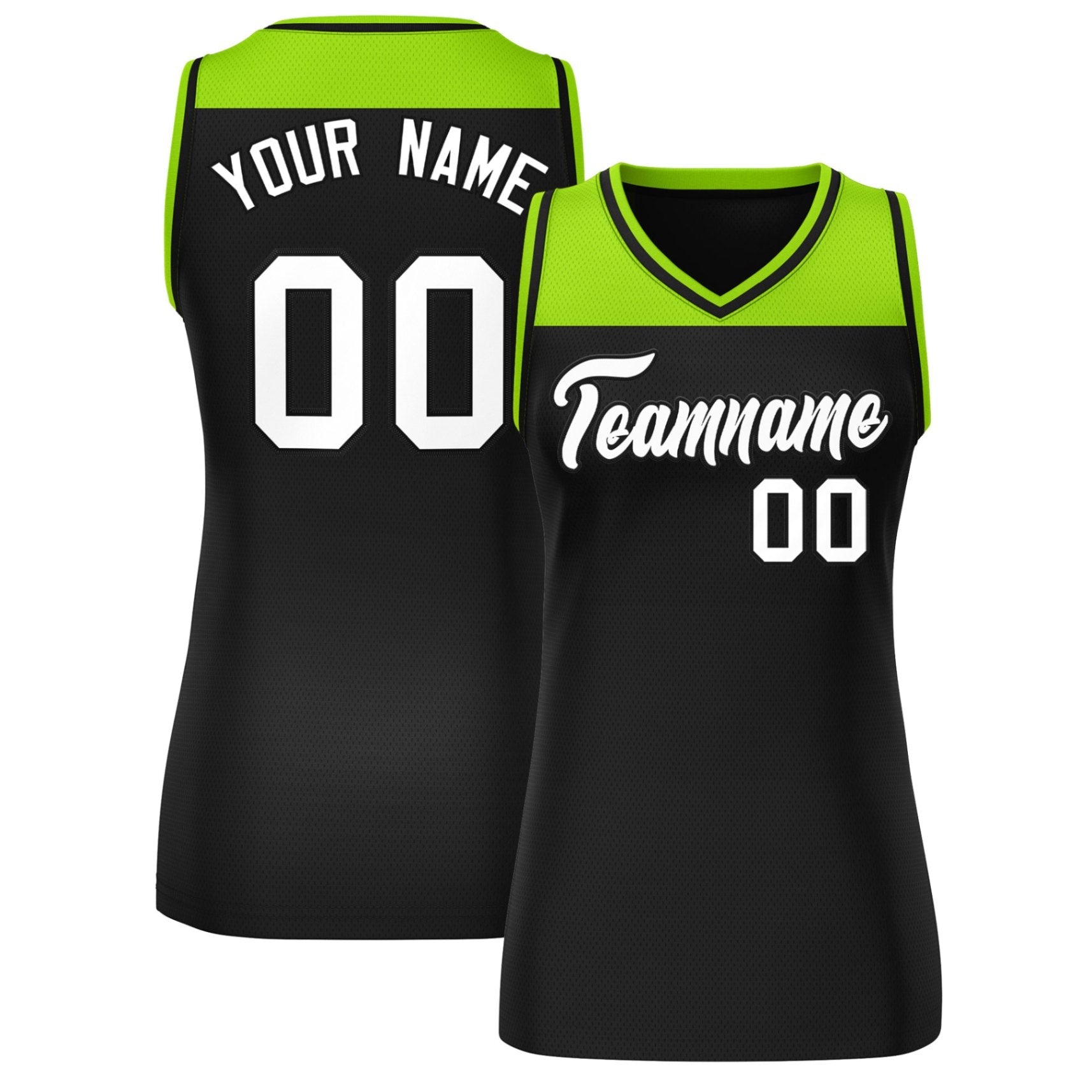 Custom Neon Green Black Color Block Fashion Tops Mesh Basketball Jersey For Women