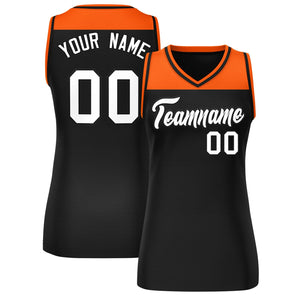 Custom Orange Black Color Block Fashion Tops Mesh Basketball Jersey For Women