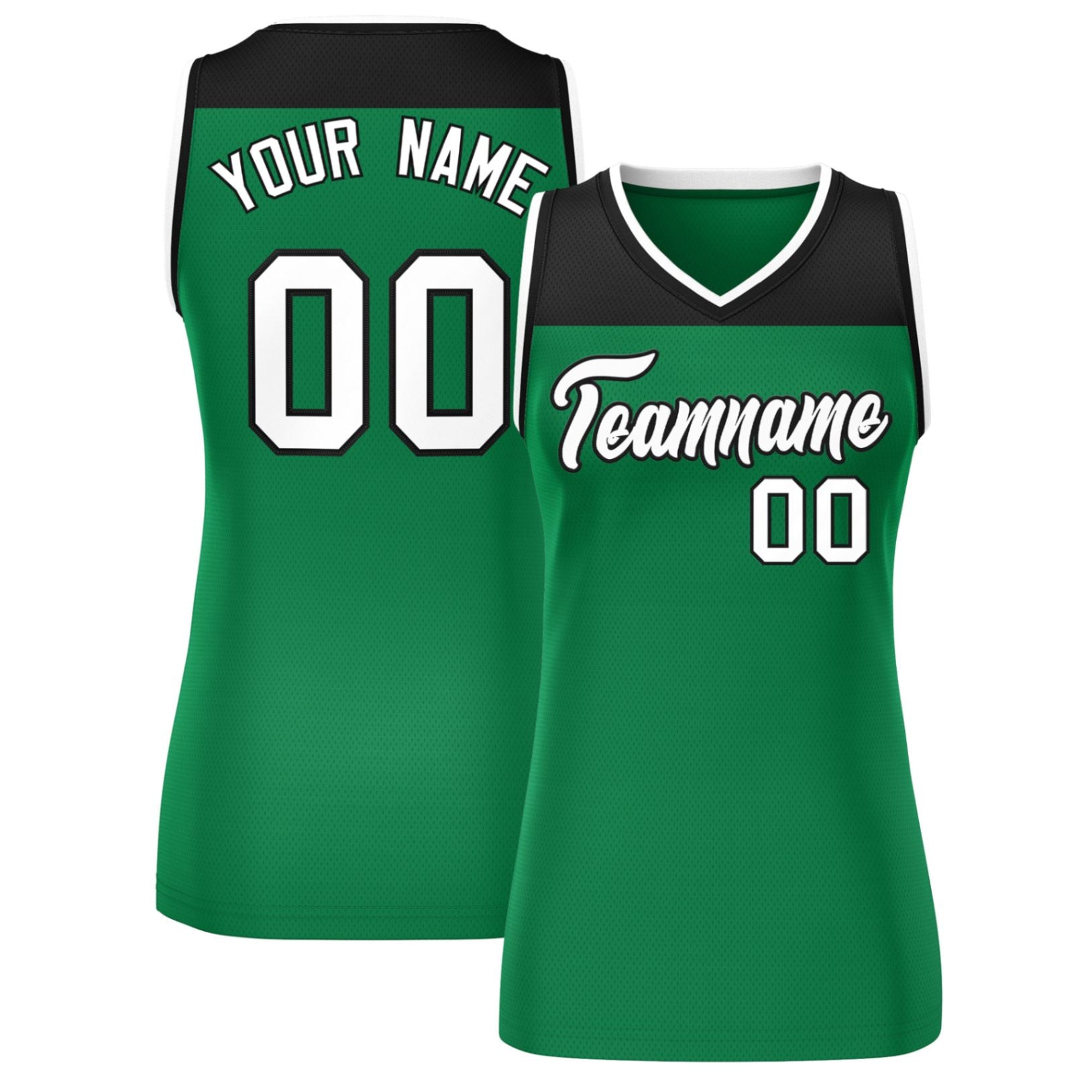 Custom Black Kelly Green Color Block Fashion Tops Mesh Basketball Jersey For Women