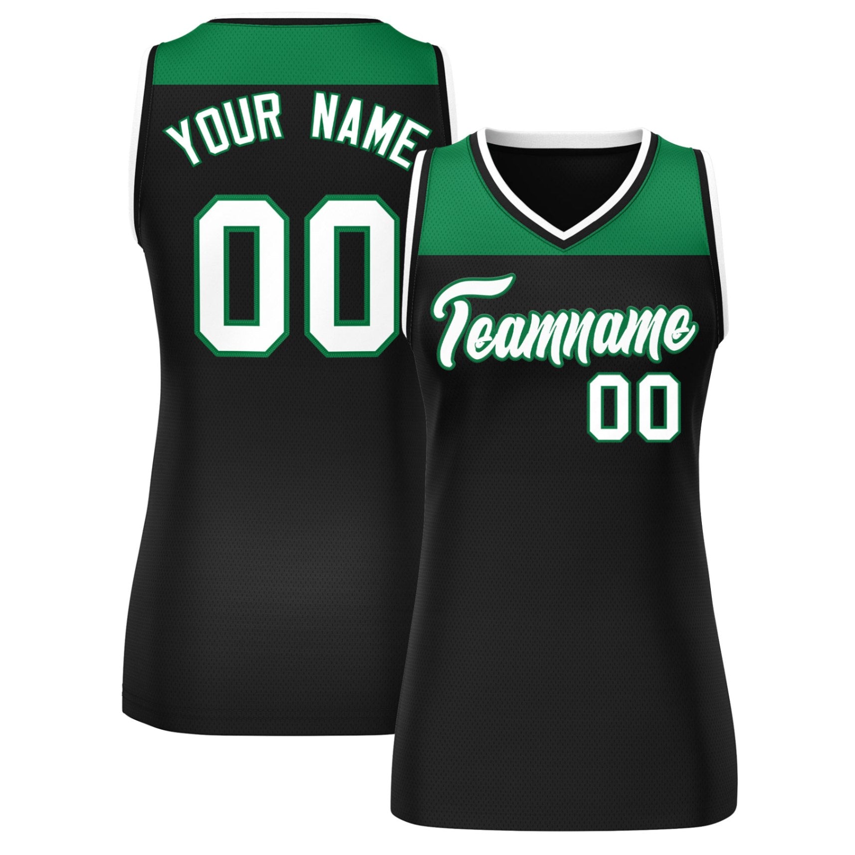 Custom Kelly Green Black Color Block Fashion Tops Mesh Basketball Jersey For Women