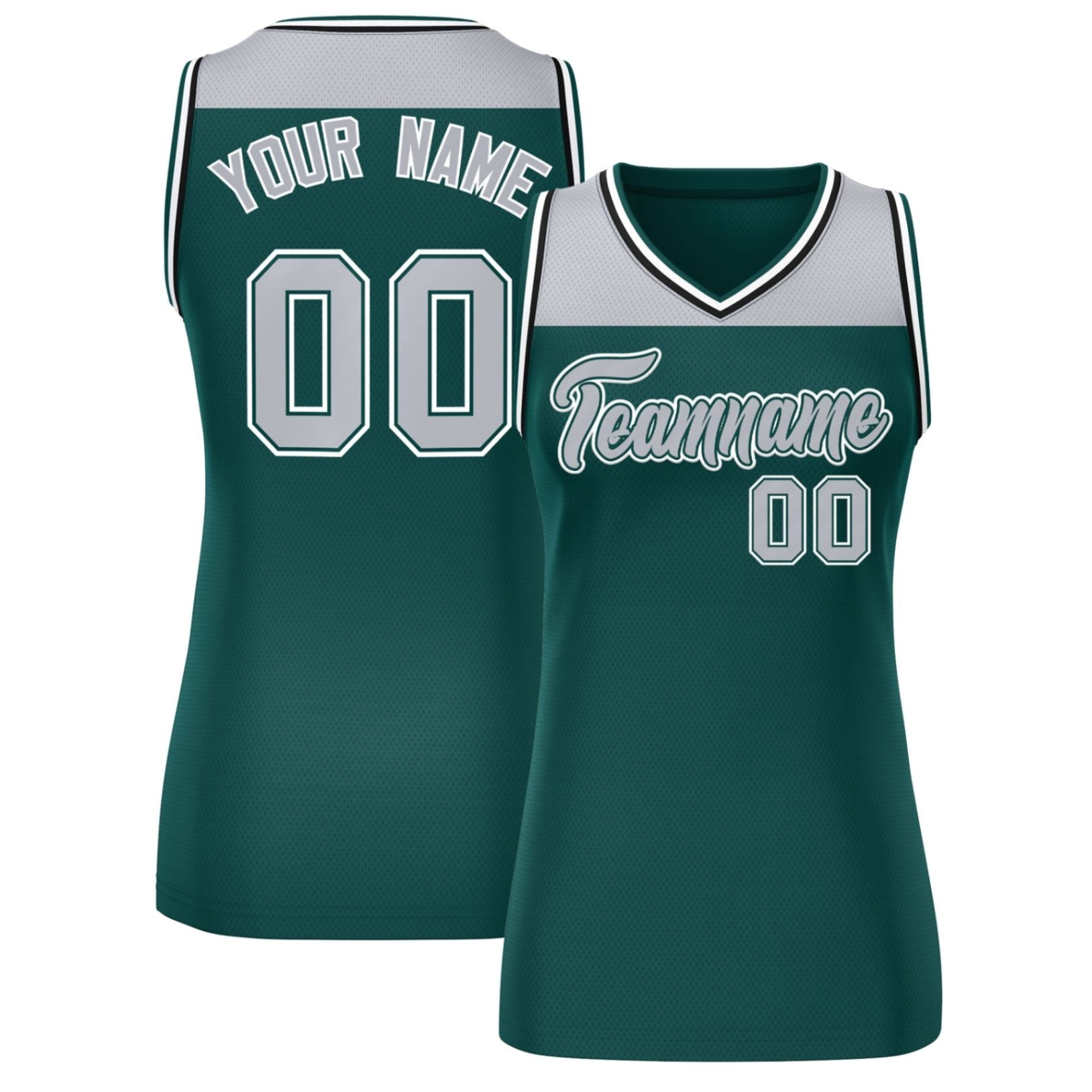 Custom Gray Midnight Green Color Block Fashion Tops Mesh Basketball Jersey For Women