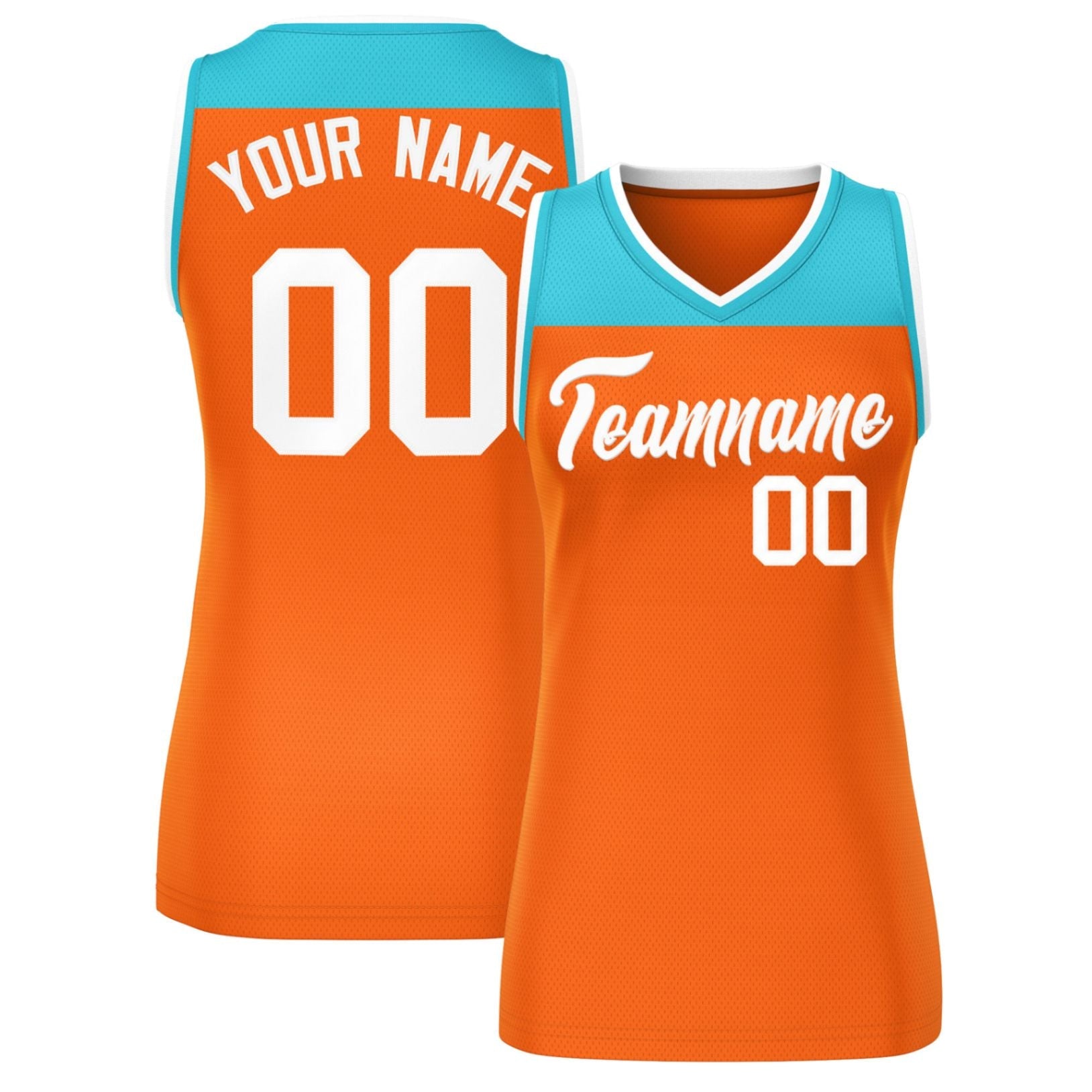 Custom Aqua Orange Color Block Fashion Tops Mesh Basketball Jersey For Women