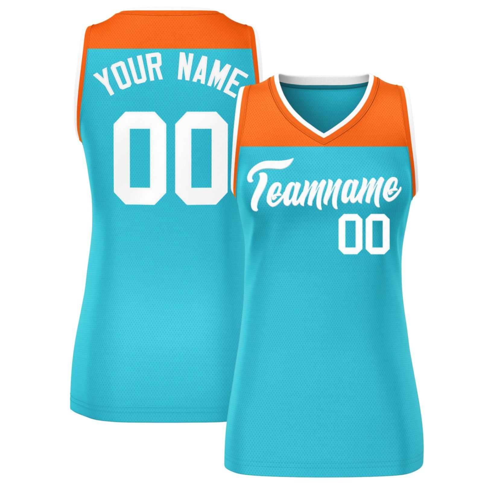 Custom Orange Aqua Color Block Fashion Tops Mesh Basketball Jersey For Women