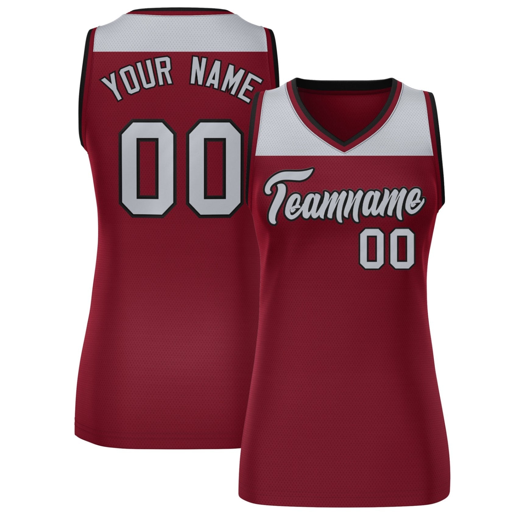 Custom Gray Crimson Color Block Fashion Tops Mesh Basketball Jersey For Women