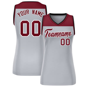 Custom Crimson Gray Color Block Fashion Tops Mesh Basketball Jersey For Women