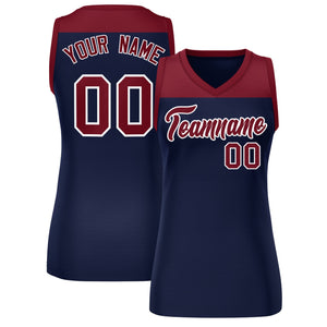 Custom Crimson Navy Color Block Fashion Tops Mesh Basketball Jersey For Women