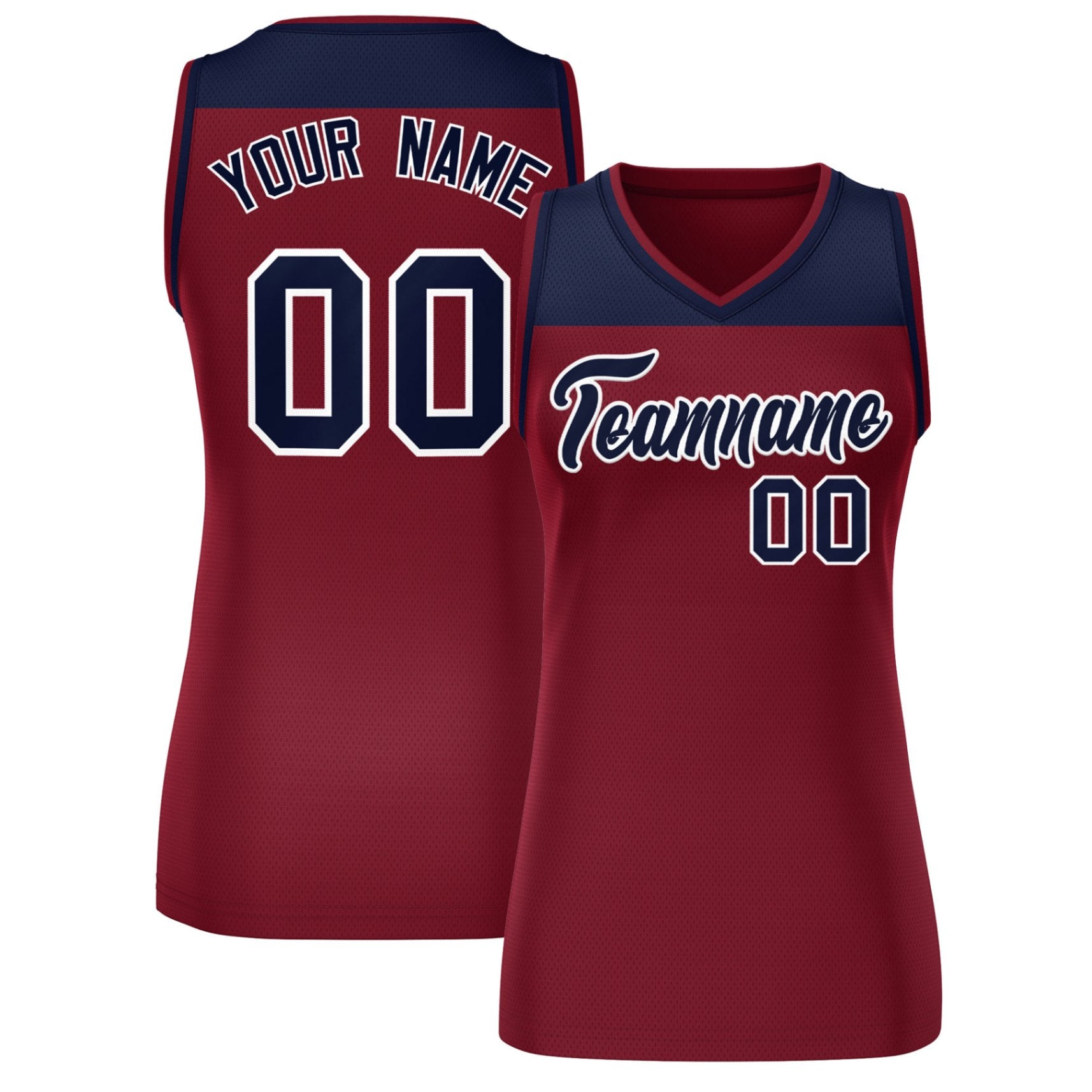 Custom Navy Crimson Color Block Fashion Tops Mesh Basketball Jersey For Women