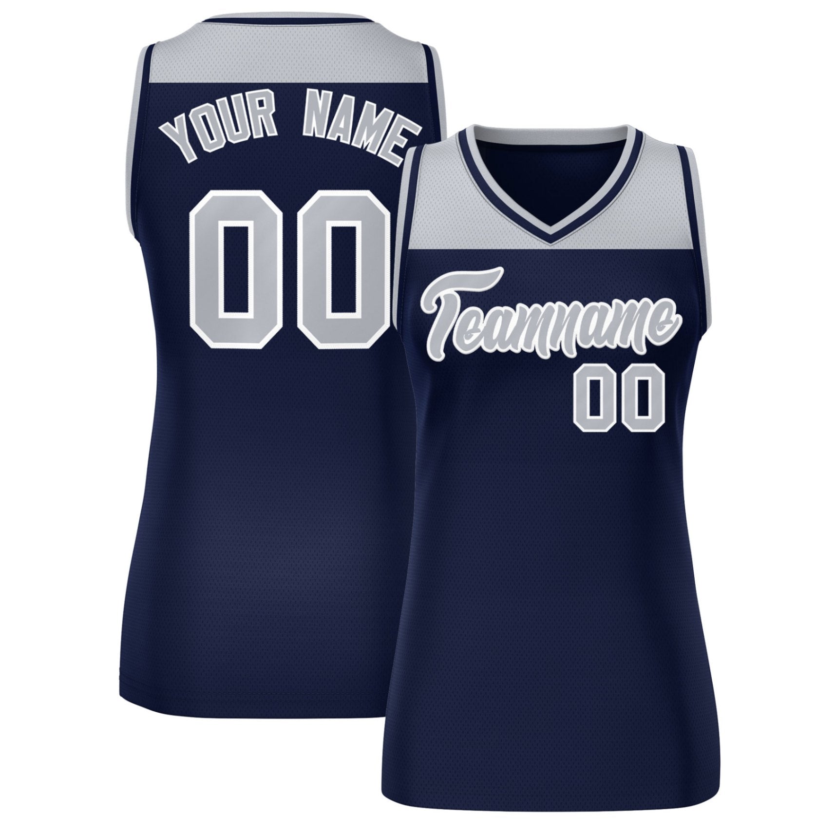 Custom Gray Navy Color Block Fashion Tops Mesh Basketball Jersey For Women