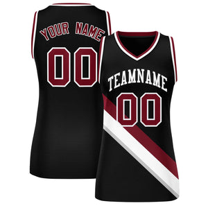 Custom Black Crimson-White Thick Slash Fashion Tops Mesh Basketball Jersey For Women