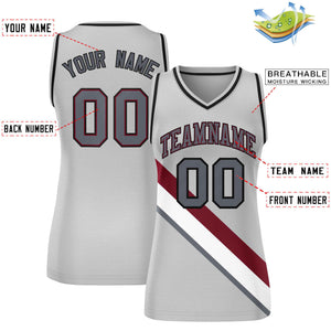 Custom Gray Black-Gray Thick Slash Fashion Tops Mesh Basketball Jersey For Women