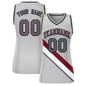 Custom Gray Black-Gray Thick Slash Fashion Tops Mesh Basketball Jersey For Women