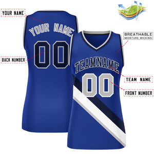 Custom Royal Navy-Gray Thick Slash Fashion Tops Mesh Basketball Jersey For Women