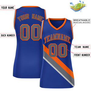 Custom Royal Orange-Dark Gray Thick Slash Fashion Tops Mesh Basketball Jersey For Women