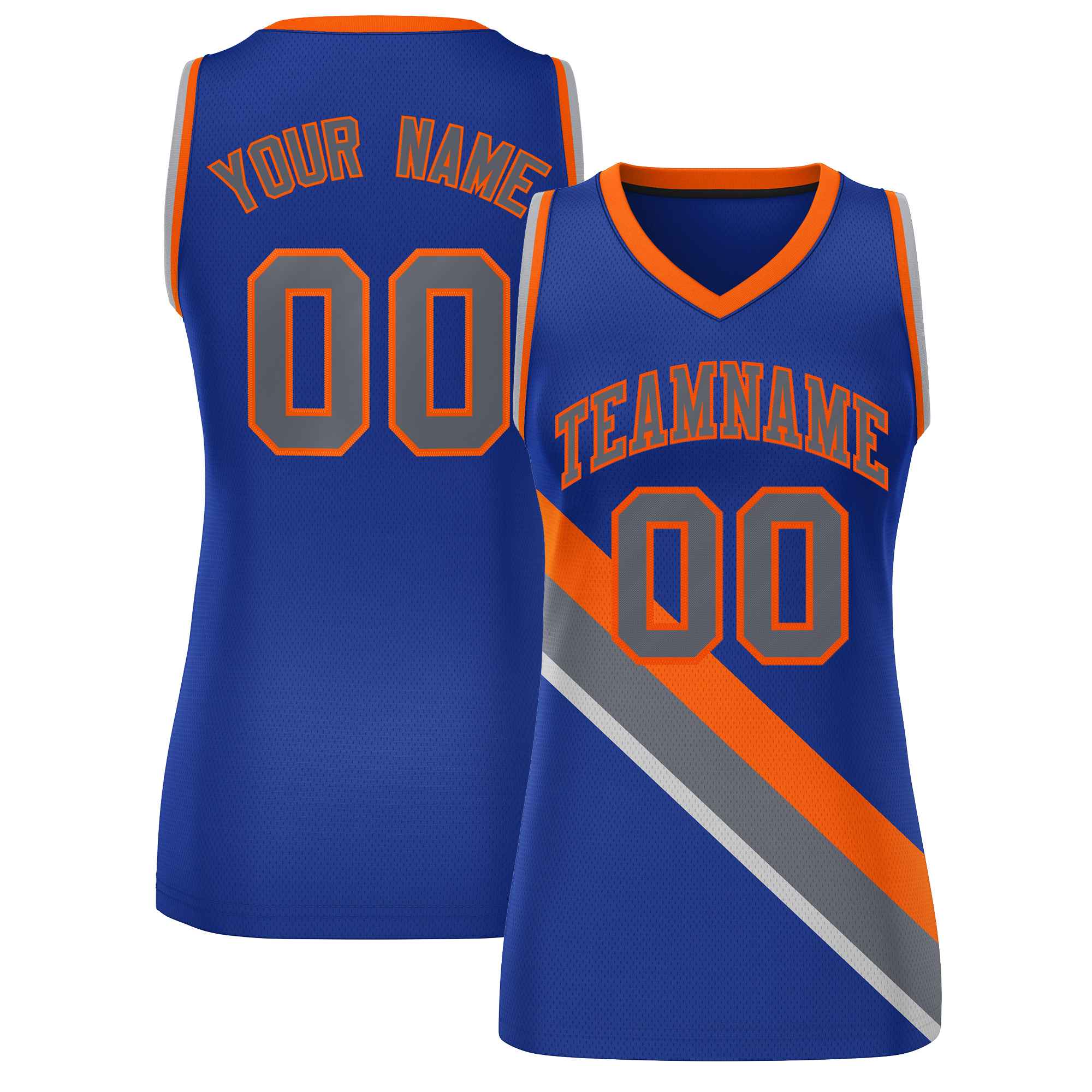 Custom Royal Orange-Dark Gray Thick Slash Fashion Tops Mesh Basketball Jersey For Women