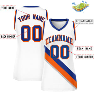 Custom White Royal-Orange Thick Slash Fashion Tops Mesh Basketball Jersey For Women