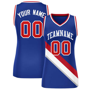 Custom Royal White-Red Thick Slash Fashion Tops Mesh Basketball Jersey For Women