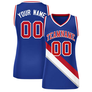 Custom Royal White-Red Thick Slash Fashion Tops Mesh Basketball Jersey For Women