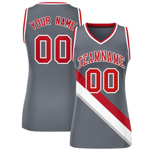 Custom Dark Gray White-Red Thick Slash Fashion Tops Mesh Basketball Jersey For Women