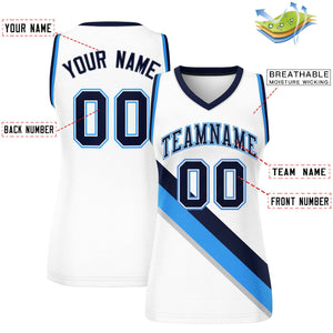 Custom White Powder Blue-Navy Thick Slash Fashion Tops Mesh Basketball Jersey For Women