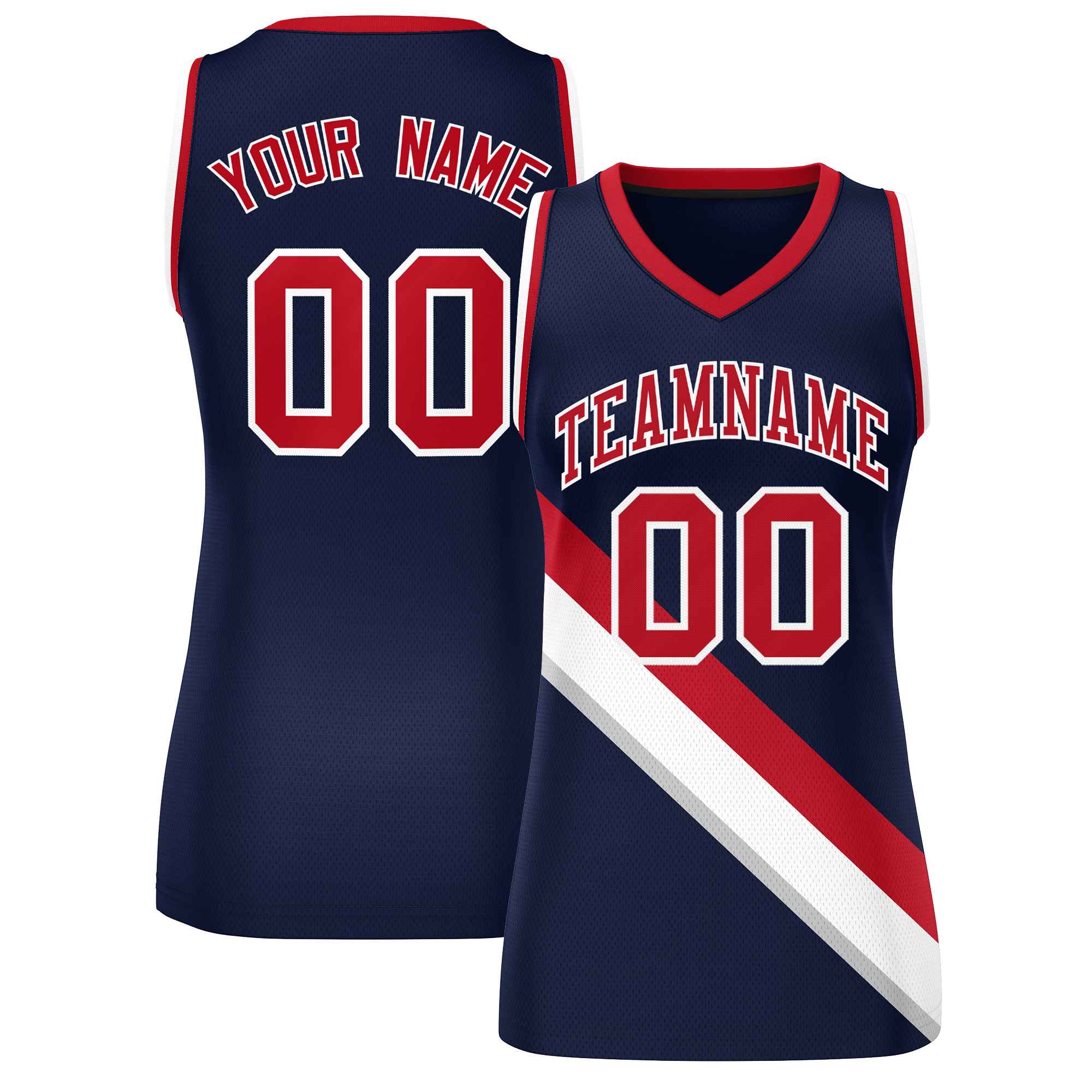 Custom Dark Gray Navy-Red Thick Slash Fashion Tops Mesh Basketball Jersey For Women