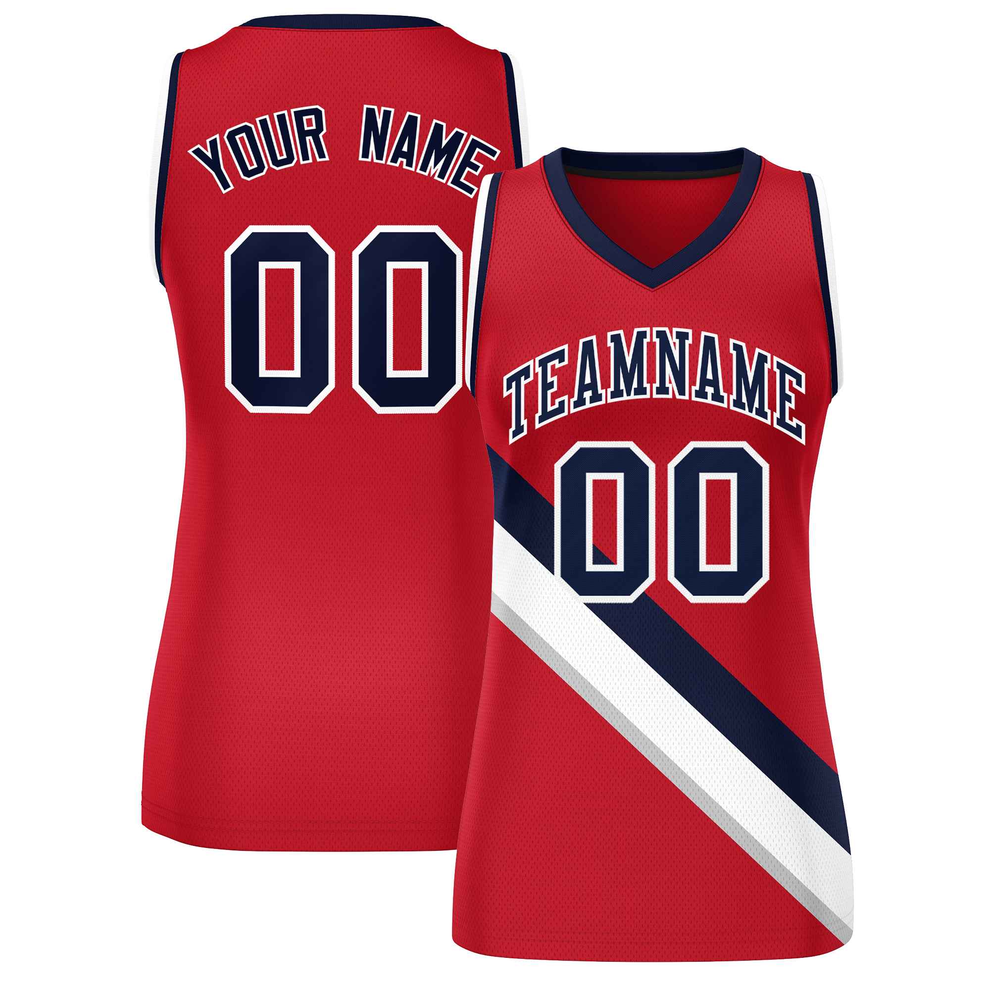 Custom Red Navy-White Thick Slash Fashion Tops Mesh Basketball Jersey For Women