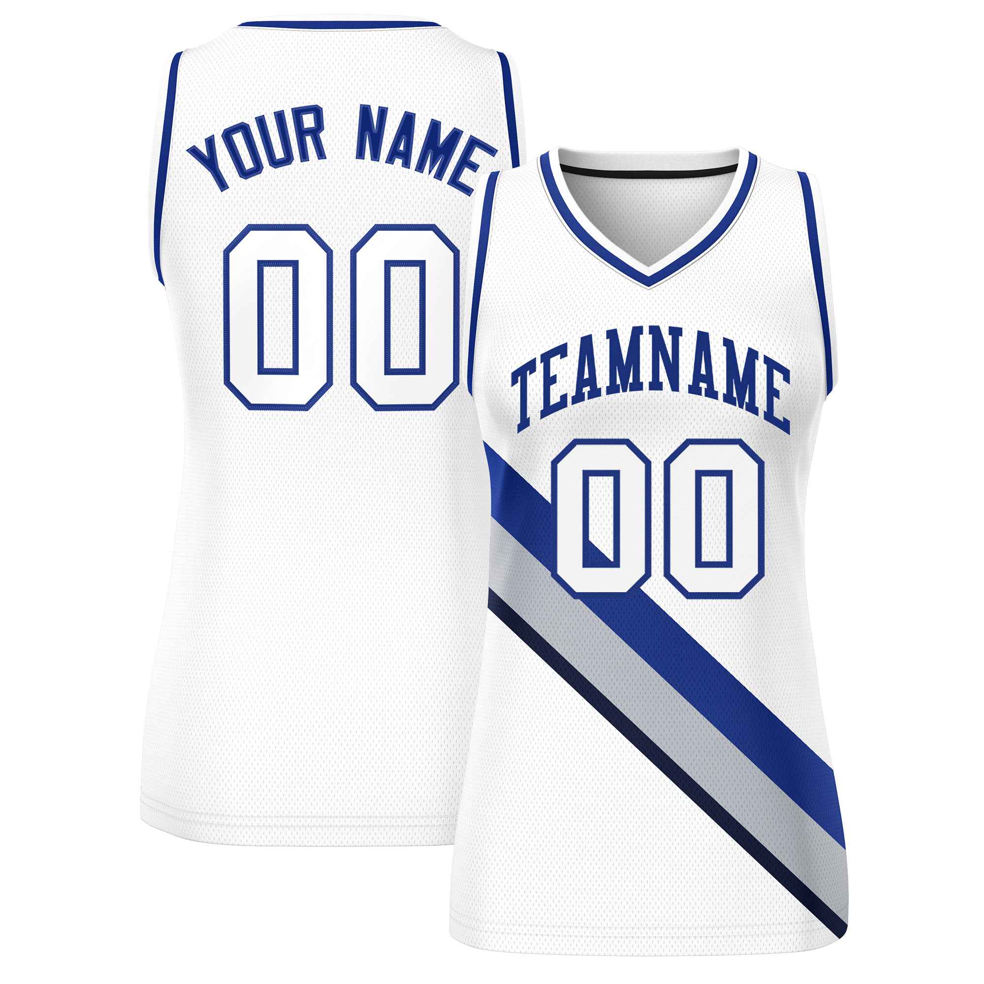 Custom White Navy-White Thick Slash Fashion Tops Mesh Basketball Jersey For Women