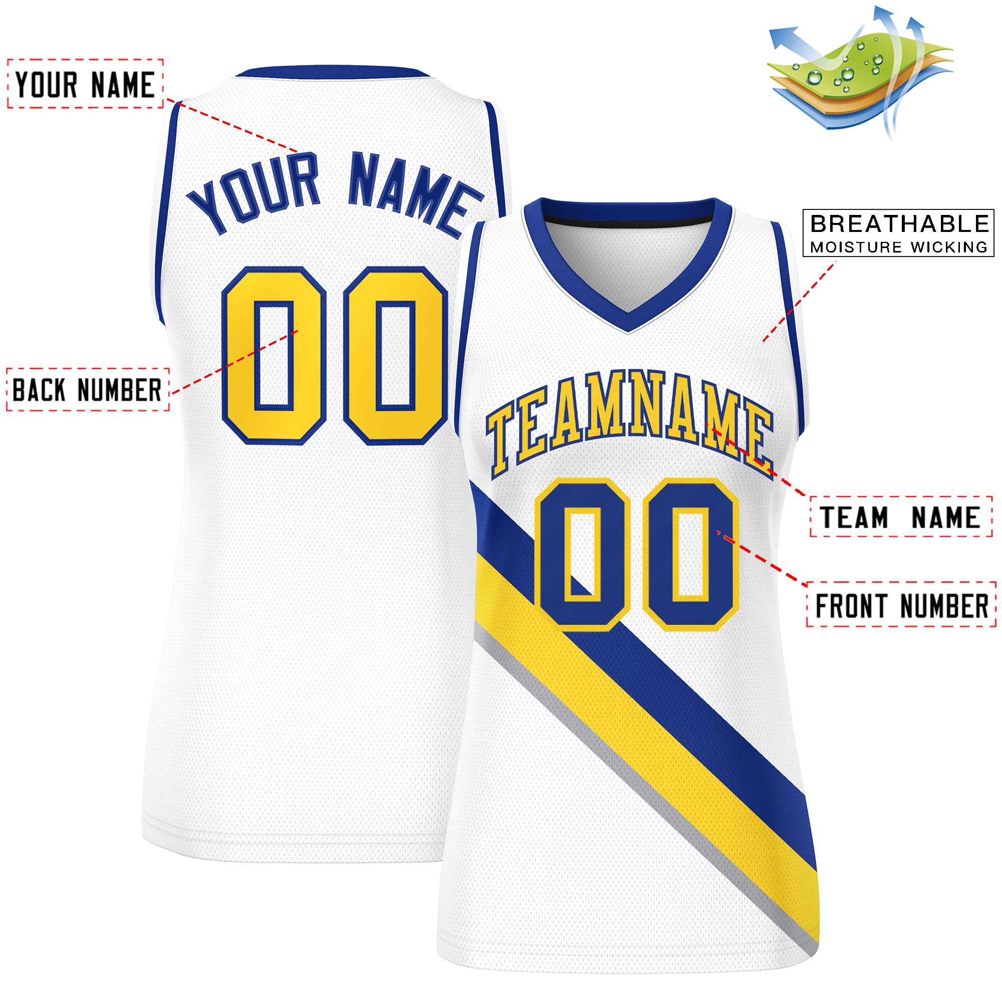 Custom White Navy-White Thick Slash Fashion Tops Mesh Basketball Jersey For Women