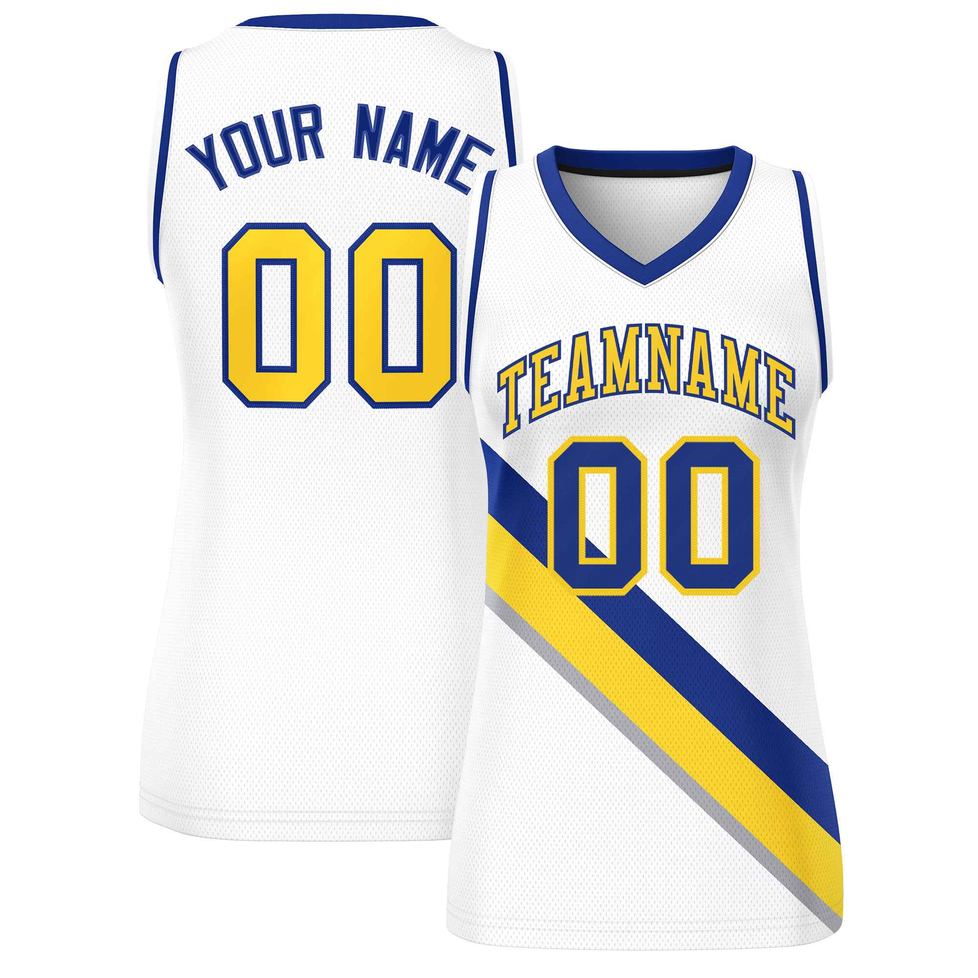 Custom White Navy-White Thick Slash Fashion Tops Mesh Basketball Jersey For Women