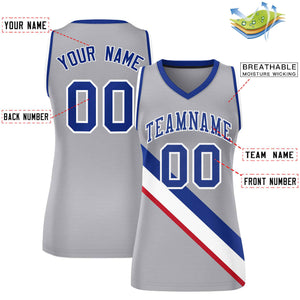 Custom Light Gray Royal-White Thick Slash Fashion Tops Mesh Basketball Jersey For Women