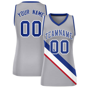 Custom Light Gray Royal-White Thick Slash Fashion Tops Mesh Basketball Jersey For Women