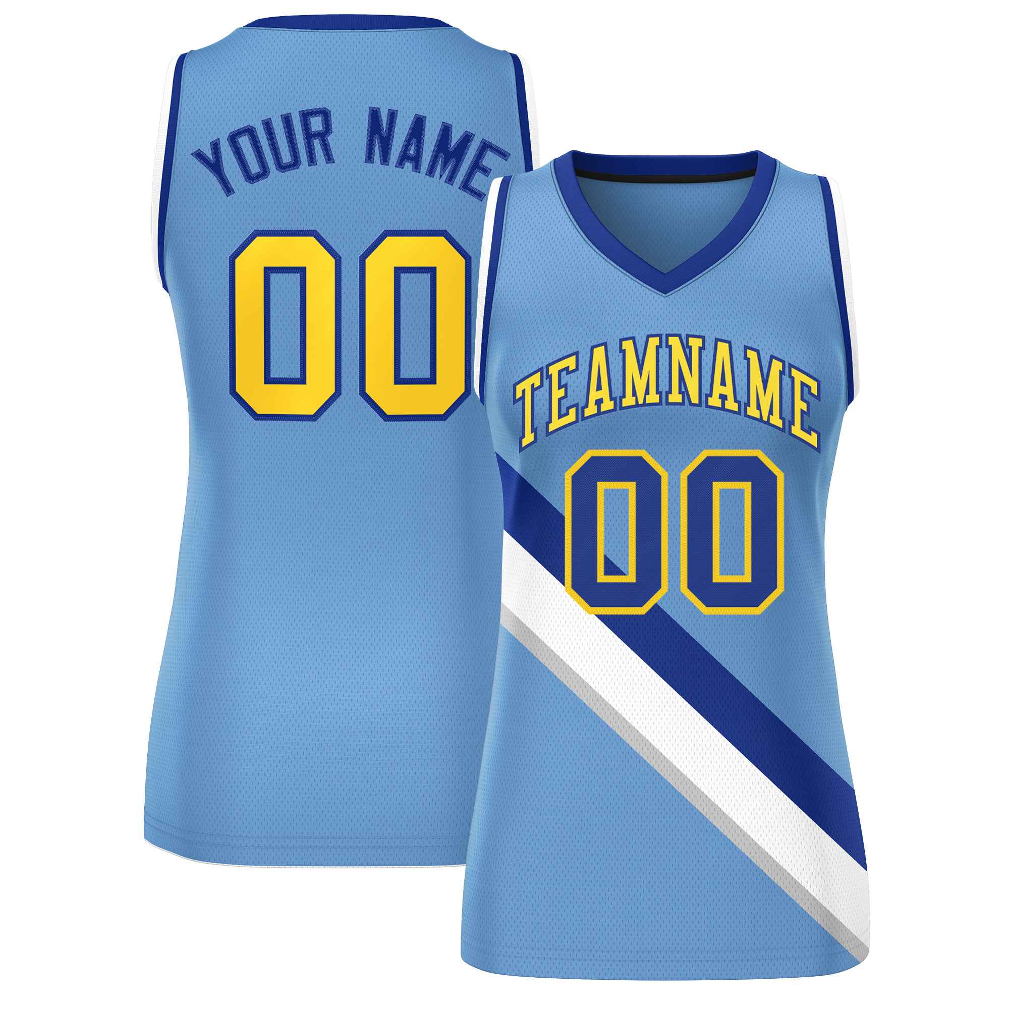 Custom Light Blue White-Royal Thick Slash Fashion Tops Mesh Basketball Jersey For Women