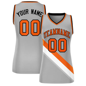 Custom Light Gray Orange-Black Thick Slash Fashion Tops Mesh Basketball Jersey For Women