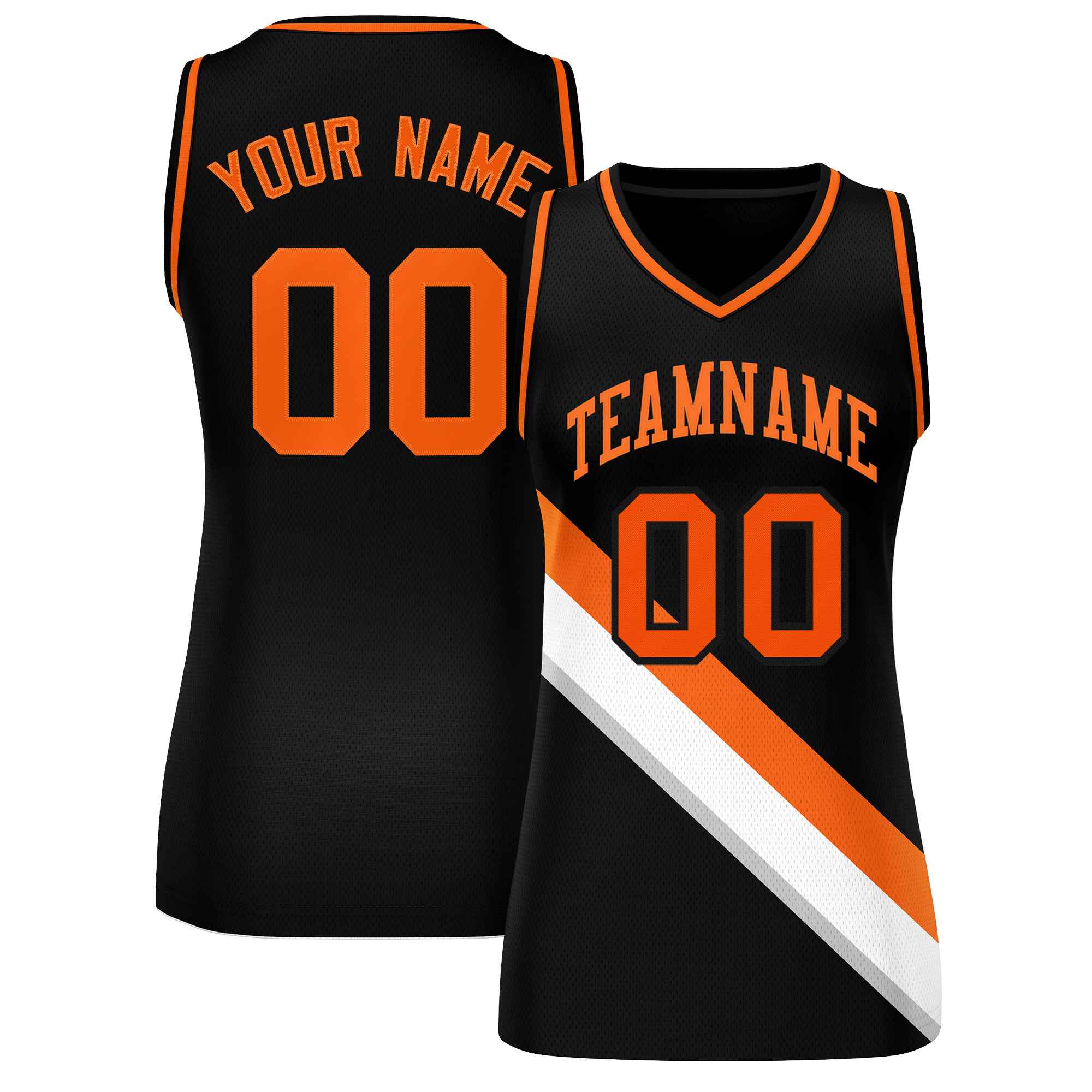 Custom Black Orange-White Thick Slash Fashion Tops Mesh Basketball Jersey For Women