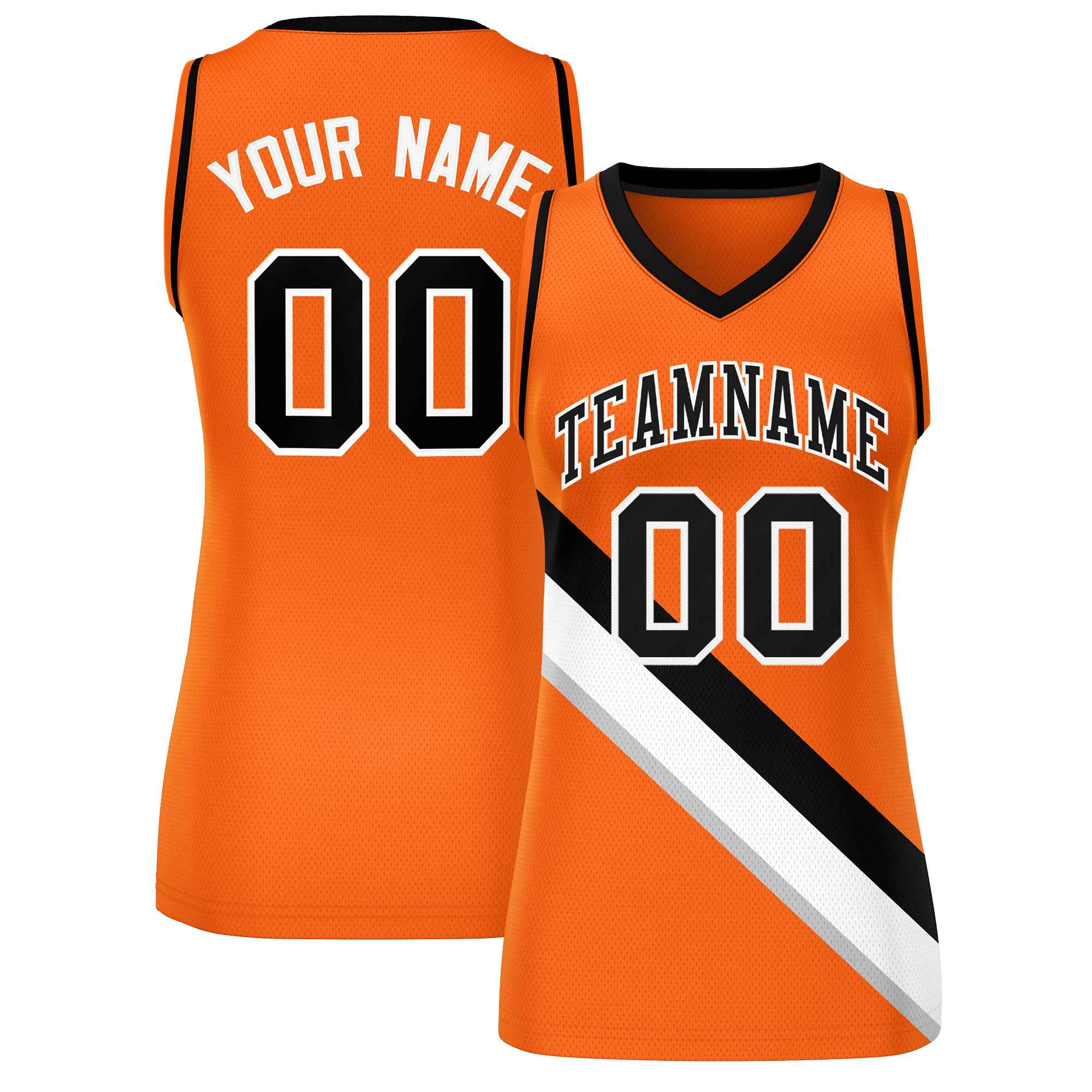 Custom Orange Black-White Thick Slash Fashion Tops Mesh Basketball Jersey For Women