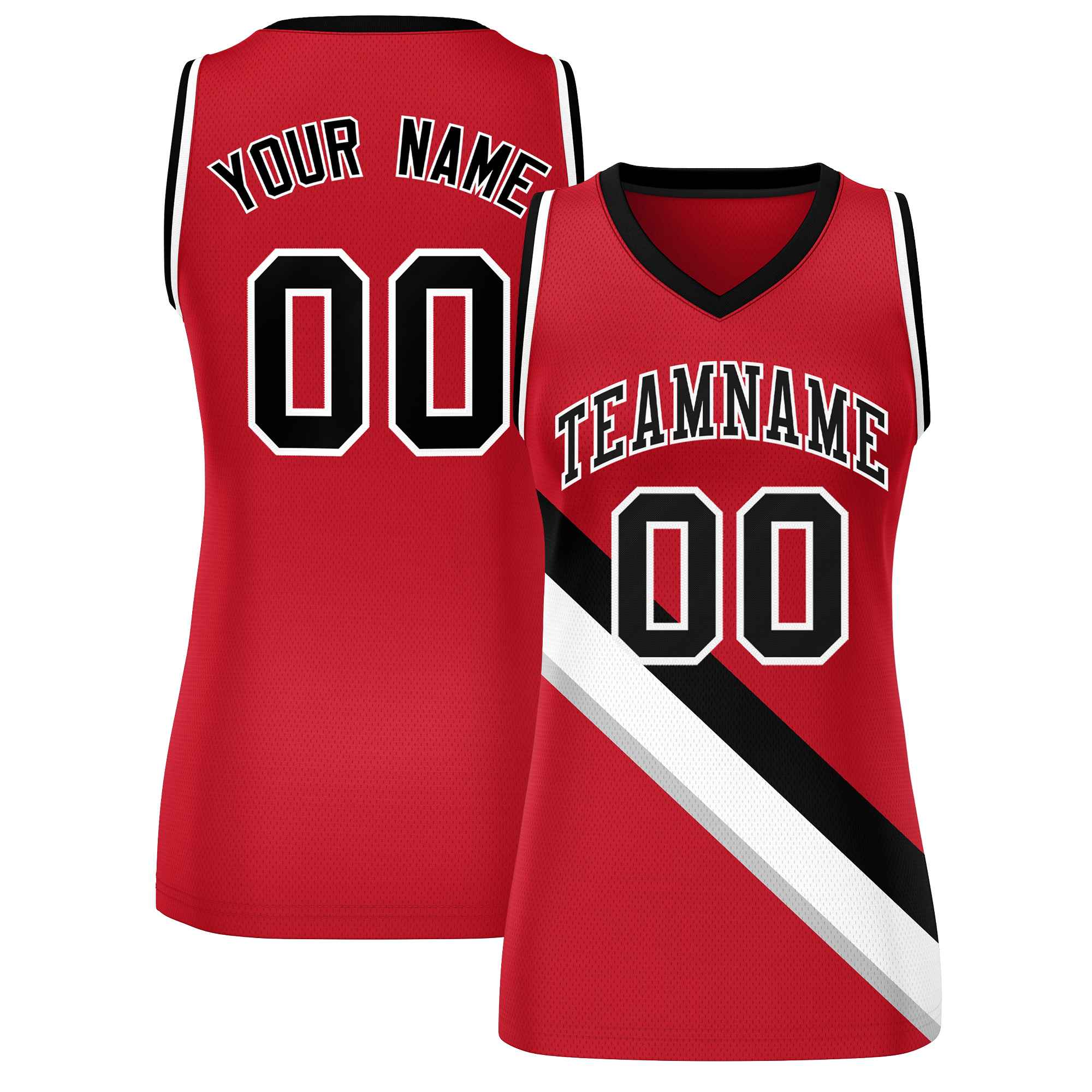 Custom Red Black-White Thick Slash Fashion Tops Mesh Basketball Jersey For Women